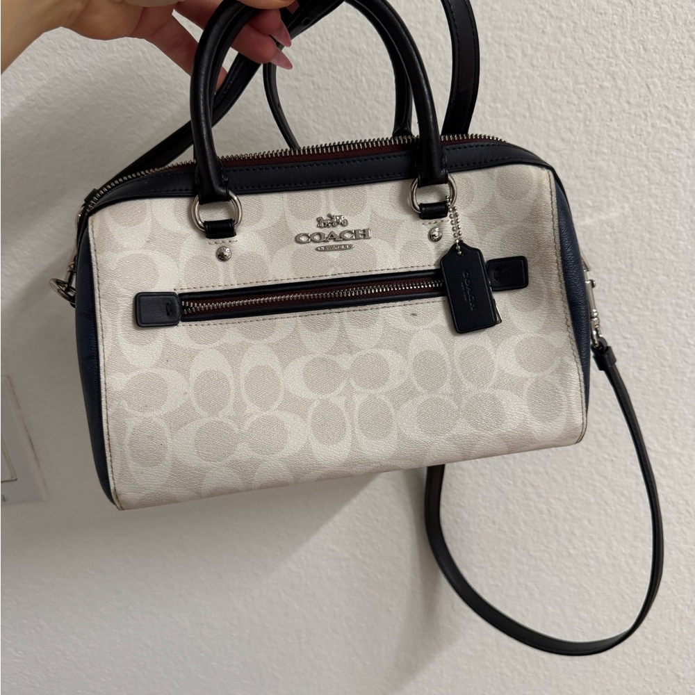 Coach Cream and Black Satchel with Monogram Design